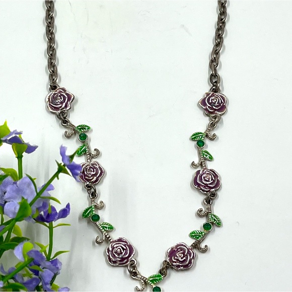 Rose Enamel and Crystal Vintage Y Shaped Necklace - Picture 3 of 4